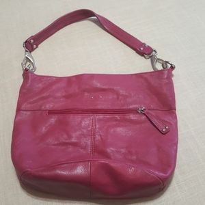 Raspberry leather bucket bag buy Stone Mountain